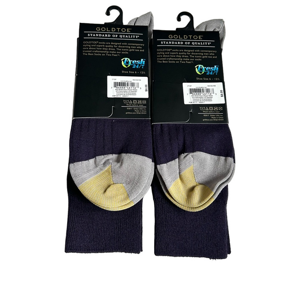 Gold Toe Men’s Purple Rayon Rib Crew Socks 2 Pairs NWT - Picture 3 of 4